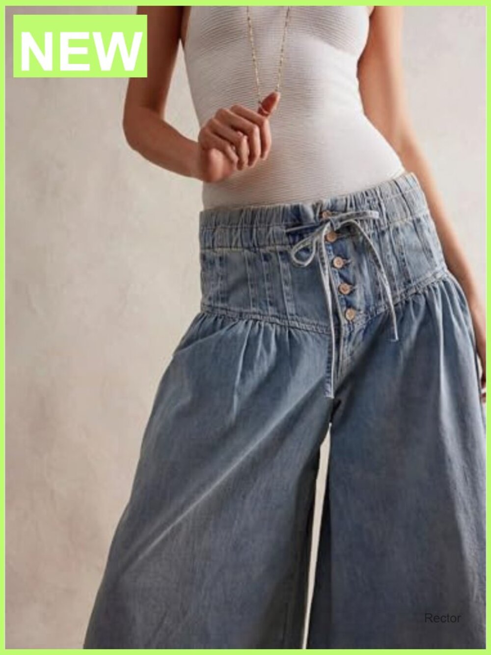 Baggy Wide Leg Denim Pants Drawstring Midi Waisted Flare Jeans Ruffle Pleated - Picture 5 of 7
